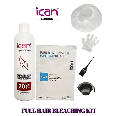 Full Hair Bleacking Kit Cream Peroxide 250ml 6% VOL 20 + Rapid Blue Bleach 80g • £11.99