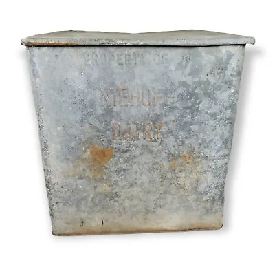 Vtg Neihoff Galvanized Metal Milk Box - Front Porch Dairy Cooler Damaged • $52