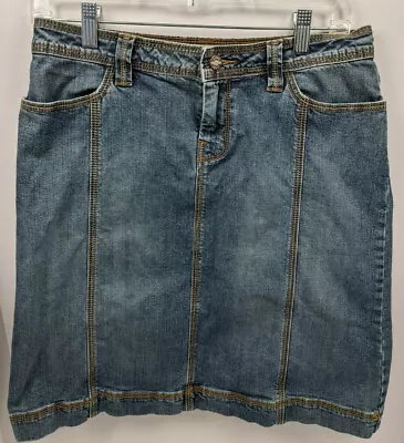 CAbi Size 4 Denim Skirt Womens Med Blue Wash Jean Straight Knee Length VGUC • $14.99