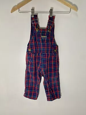 Vintage OSH KOSH Vestback Pants Overalls 80s 90s Red Blue Plaid 12 M Made In USA • $29.99