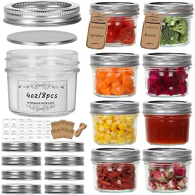 Small Mason Jars 8 Pack 4oz/120ml Mini Canning Jars With Regular Lids For Je... • $29.03