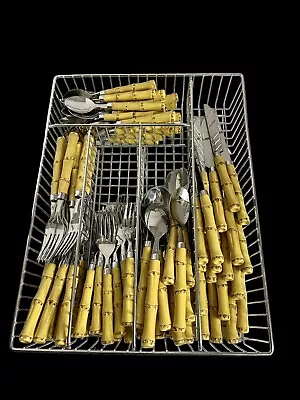 Vintage Faux Bamboo/ Stainless Flatware Tiki Style Glamping Style 88 Pieces • $189