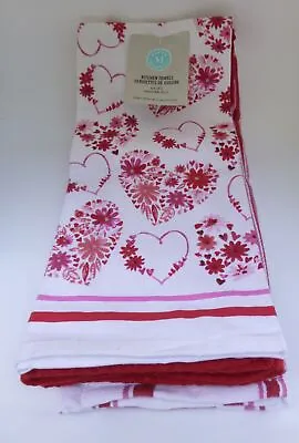 Martha Stewart Valentine Hearts Flowers KITCHEN TOWELs Set 3  NWT • $26