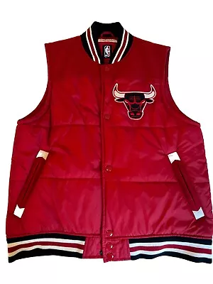 Nba Chicago Bulls Snap Button Mens Large Red Warm Puff Vest Fast Shipping! • $35