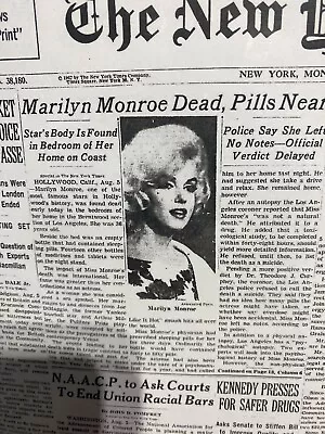 Vintage Newspaper Headline ~ Marilyn Monroe Hollywood Star Found Dead Overdose • $15.75