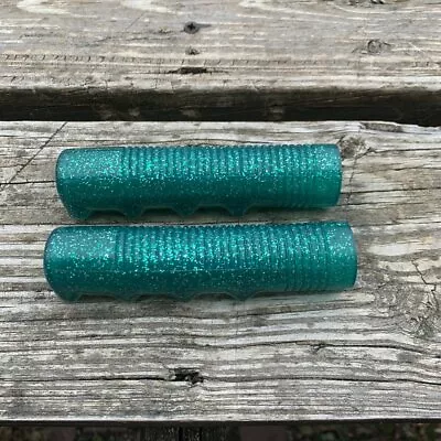 Bicycle Grips Vintage Style Fits Schwinn Huffy Sears & Others Green Glitters New • $15