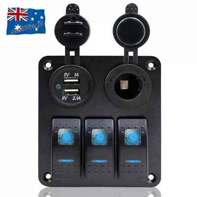 3 Gang Switch Panel ON-OFF Toggle LED Rocker USB Charger Car Boat Marine 12V 24V • $39.99