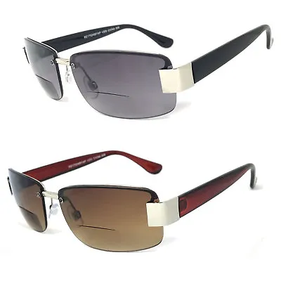 Semi Rimless Mens Pilot Bifocal Sunglasses Sun Readers Reading Glasses • $10.99