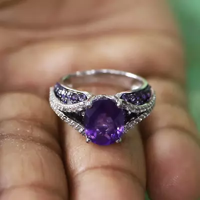 QVC 3.50 Ct Tw Amethyst & White Topaz Sterling Silver Ring Pre-owned Jewelry • $6.50