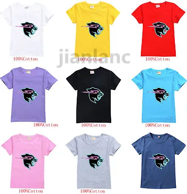 Boys Girls Mr Beast Lightning Cat T-Shirts Cosplay Cartoon Short Sleeve Tee Tops • £7.99