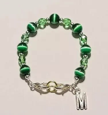 Green Cats Eye & Czech Glass Beads Medical Alert ID Replacement Bracelet 6.5  • $8.50