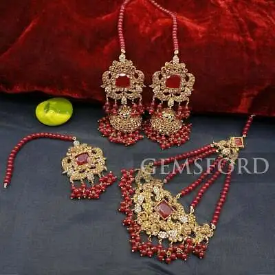 New Faryal Makhdoom Pakistani Indian Bridal Earrings Tikka Jhumka Jewellery Set • $57.45