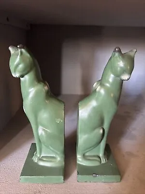 Frankart Siamese Cat Bookends Art Deco Green Heavy Metal Pair USA Mid Century • $92