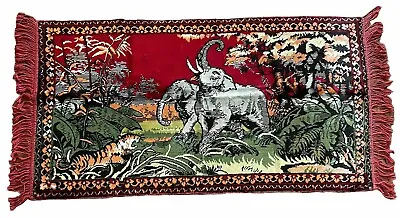 Vintage Elephant & Tiger Jungle Velvet Tapestry Wall Hanging Rug • $36