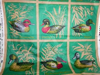 Cyrus Clark Decoy Fabric Panel 6 Duck Squares Pillow Quilt Mallard Pintail Green • $12.50