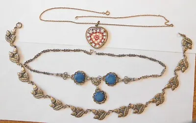 $99 • Buy 3 Vintage Sterling Silver Necklaces Danecraft Acorn Millefiori Heart Blue Dangle