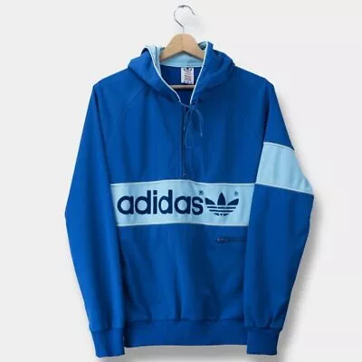 Vintage Adidas 90's Spell Out Logo Hoodie Blue Mens S - XS Germany • $84.43