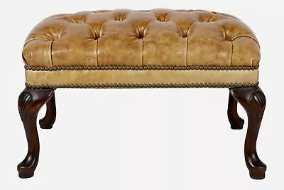 English Tufted Brown Leather Ottoman W/carved Wooden Legs  • $1596