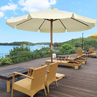 3.3(m) Garden Parasol Umbrella Outdoor Sun Shade Canopy With 8 Ribs Beige • £61.99