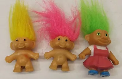 Lot Of 3 Mini Troll Dolls - Nudes Dress - Yellow Pink Green Hair • $5