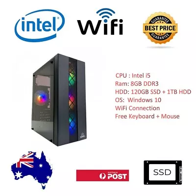 PC Office RGB Desktop I5 Quad Cord 8GBRAM 120GBSSD+1TB WiFi Win11 • $249