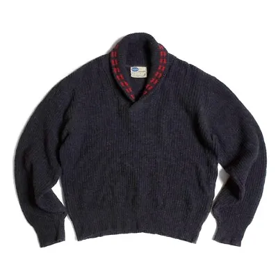 Vintage 1960s Pilgrim By Sears Lambs Wool Knit Shawl Collar  Sweater • $130