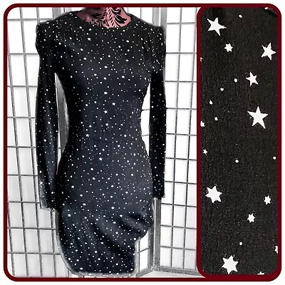 H&M Long-Sleeve Rayon Fitted Black Work Dress Winter Star Pattern Short Size 2 • $5.99