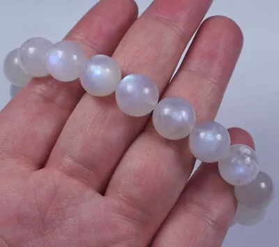 166Ct Natural Blue Moonstone Gemstone Round Beads Bracelet Chain BMLs875 • $1.99