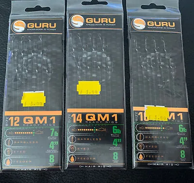 GURU QM1 READY RIGS/BARBLESS/HAIR RIG *Different Sizes Available • £3.99