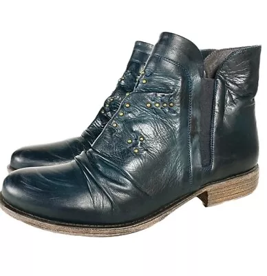 Miz Mooz Leather Limit Ankle Boots Side Zip Up Ocean Color Womens (EU 41) US 9.5 • $54.99