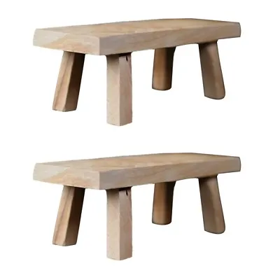  Set Of 2 Small Bench Decoration Wooden Stool Ornament Adult Craft Footstool • £19.99