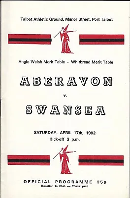 Aberavon v Swansea 17 Apr 1982 RUGBY PROGRAMME • £4.99