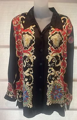 Gorgeous VTG Impressions Black/Gold Medusa~Versace Look Blouse~XL/XXL EUC • $29.97