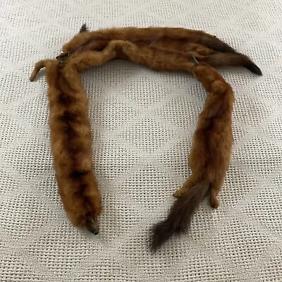 Mink Pelt Stole Four Full Connecting Red Minks Tails Feet Mouth Clip Vintage  • $92.88