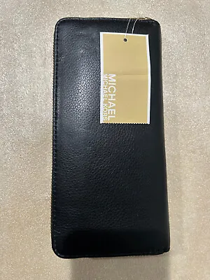 Michael Kors 32F92JSZ3L Jet Set Zipper Black Genuine Leather Womens Wallet • $29.95
