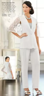 16W Midnight Velvet White Formal Dress Wedding Bride Paulene Lace Cape Pant Suit • $39.99