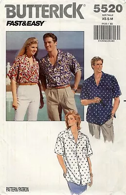 Butterick 5520 UNISEX Loose-Shirt W Dropped Shoulder Side Slits Sz XS-M UNCUT • $10.95