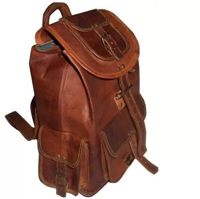 Vintage Genuine Leather Backpack Bag Satchel Briefcase Laptop Brown Travel New • $62.82