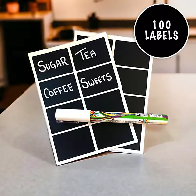 100pcs Chalkboard Labels Blackboard Chalk Board Stickers Craft Kitchen Jar Tags • £4.39