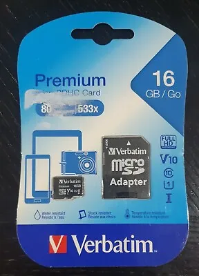 Verbatim Premium 16GB MicroSD Card Memory Card Class 10 - 80 MB/s 44082 • $11.95
