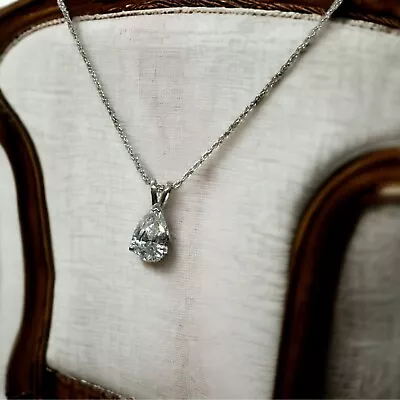 Diamonique Pear Shaped Pendant Sterling Silver Necklace Chain CZ 18  • $99.99