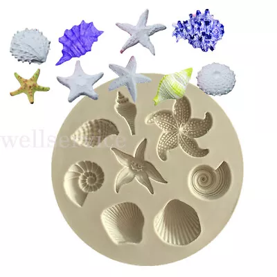 Sea Shell Starfish Silicone Fondant Decorating Mould Cake Sugarcraft Icing Mold • £2.99