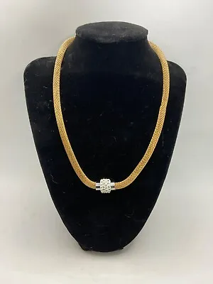 Mesh Tube Rope Necklace Gold Tone Magnetic End Clasp With Cubic Zirconia • $19.99