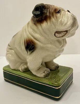 Vtg Crackled Glaze English Bulldog Sculpture Figurine Bookend Green Base N5 • $48
