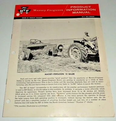 Massey Ferguson MF 12 Baler Product Information Sales Manual 1/65 ORIGINAL! • $7.49