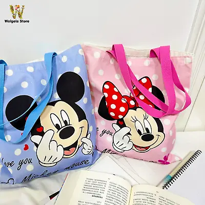 Mickey And Minnie Mouse Cartoon Handbag Large Capacity  Canvas Tote Bag Women's • £12.60