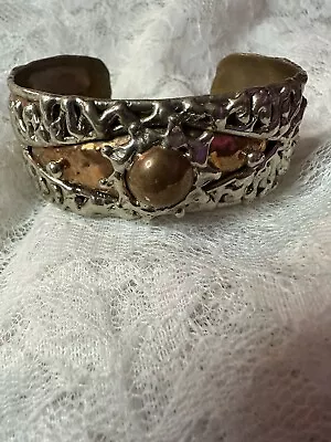 Vintage Mexican Mixed Metals Cuff Bracelet Copper Silver Signed Mexico • $99