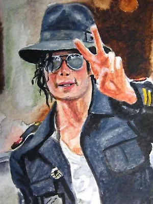 Watercolor Painting Michael Jackson Hat Portrait King Pop Dance Music ACEO Art • $85