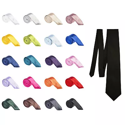 Mens Tie Slim Plain Necktie Solid Colour Skinny Ties Smart Party Wedding Office • £4.99