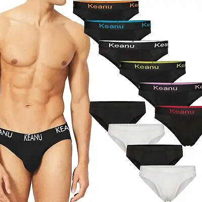 Mens 6 Pack Keanu 100% Cotton Slip Briefs Designer Waistband Underwear  S - 2XL • $12.42